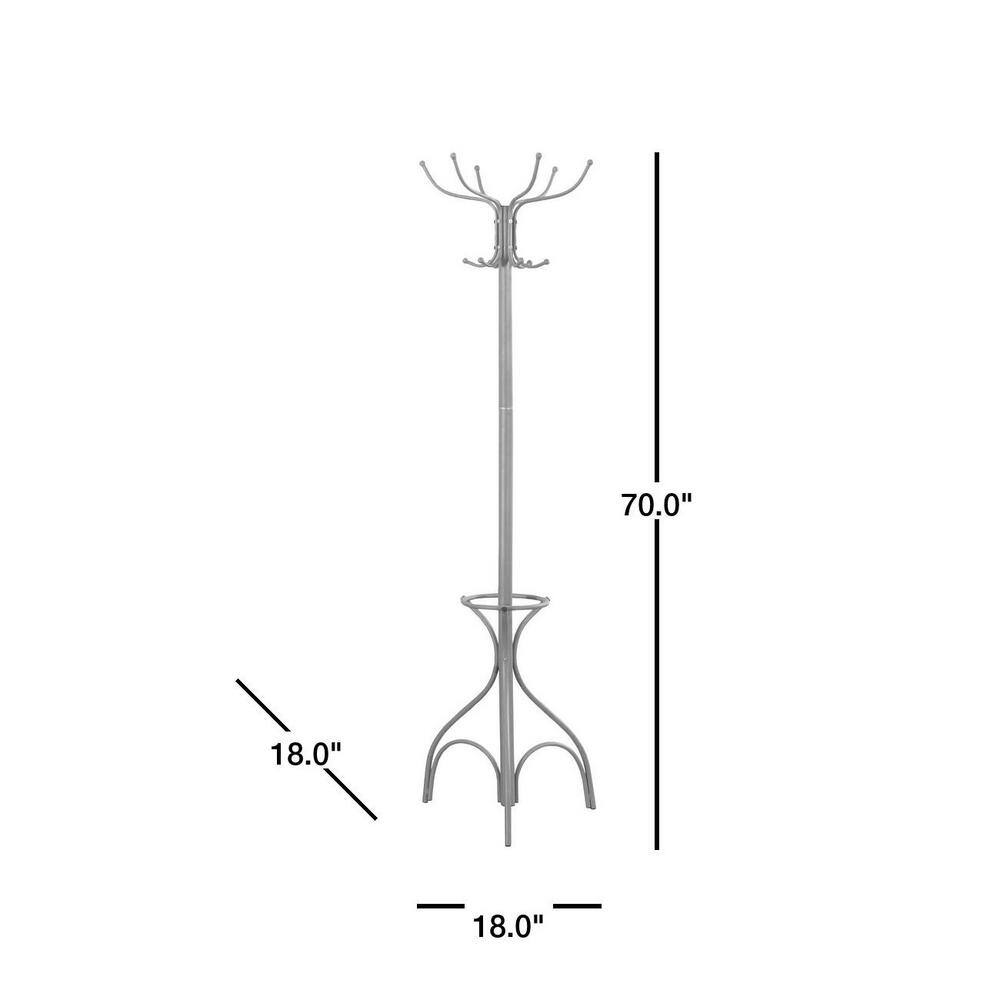 Silver Metal 70" Coat Rack with Umbrella Stand