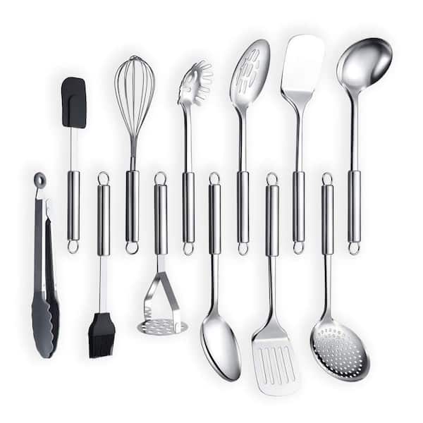 12-Piece Unique Effects Stainless Steel Mirror Finish Cooking Utensil Set Include Cooking Spoon, Spatula, Whisk, Cooking
