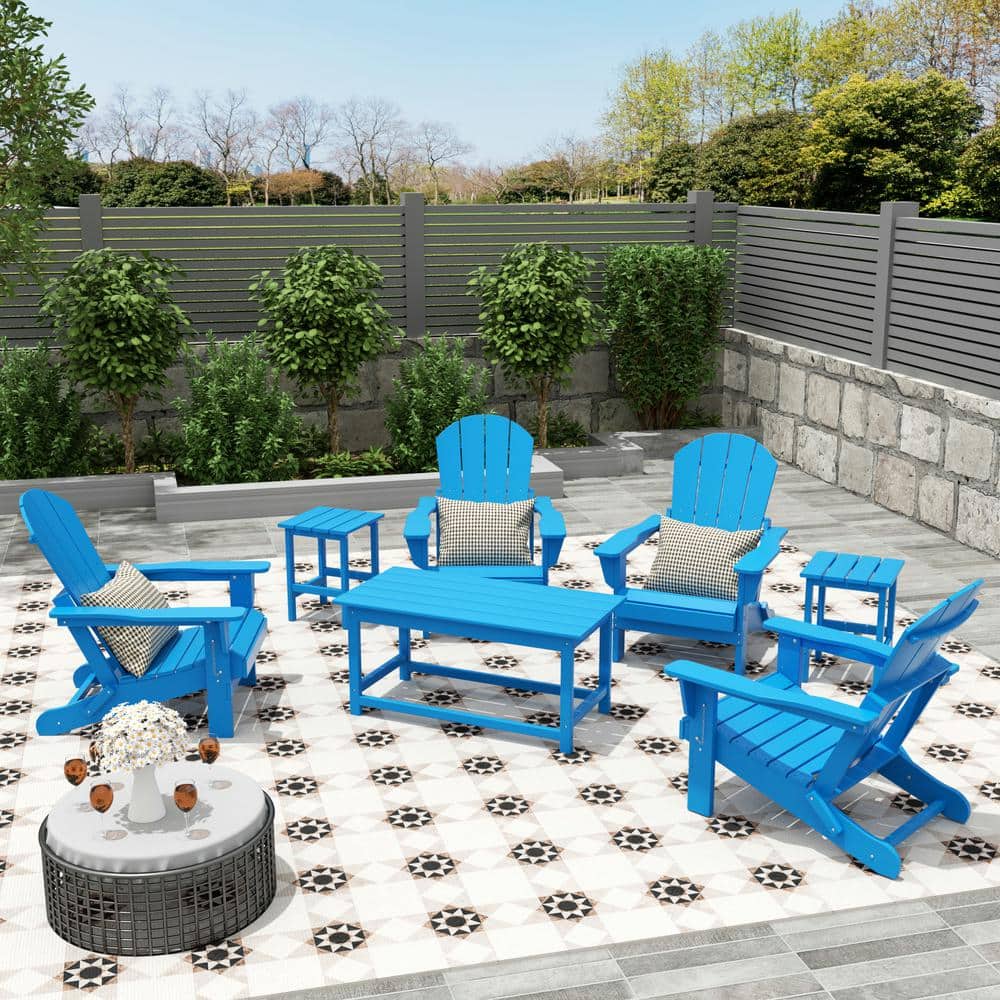 Pacific Blue 3-Piece Outdoor Adirondack Coffee and Side Table Set
