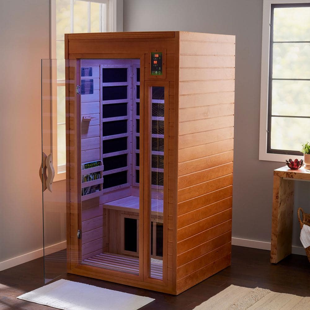 Barcelona 2-Person Hemlock Wood Infrared Sauna with Glass Door