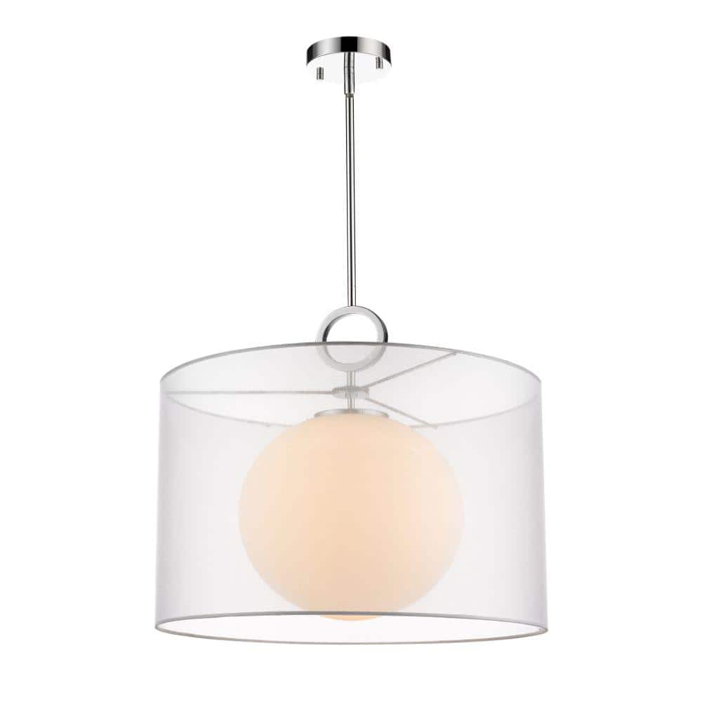 Arosia 100-Watt 1-Light Chrome Indoor Shaded Pendant Light with While Glass