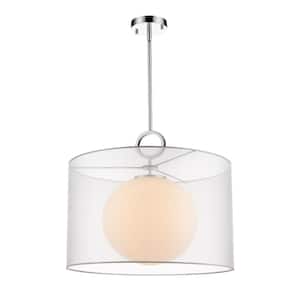 Arosia 100-Watt 1-Light Chrome Indoor Shaded Pendant Light with While Glass Shade with No Bulb Included