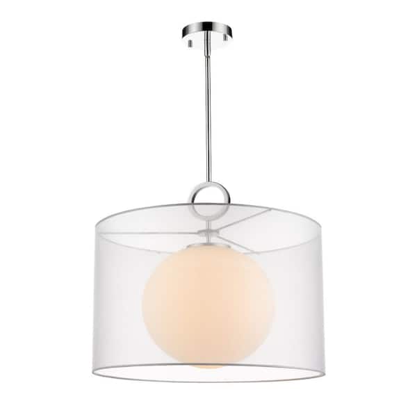 Unbranded Arosia 100-Watt 1-Light Chrome Indoor Shaded Pendant Light with While Glass Shade with No Bulb Included