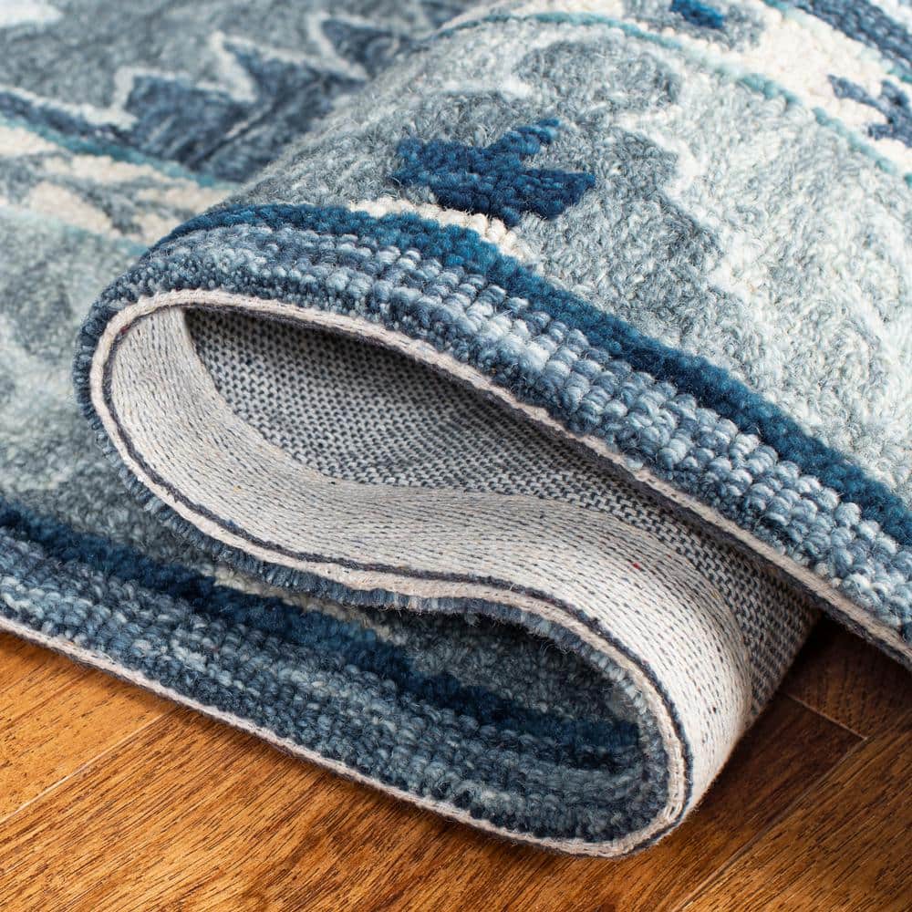 Hand-Tufted Blue and Gray Wool Silk 4' x 6' Area Rug