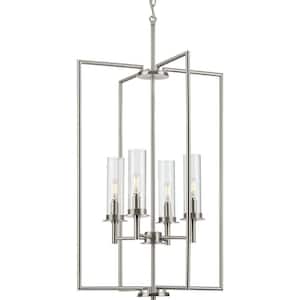 Kellwyn Collection 4-Light Brushed Nickel Clear Glass Transitional Foyer Pendant Light