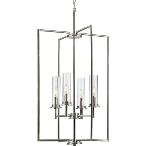 Kellwyn Collection 4-Light Brushed Nickel Clear Glass Transitional Foyer Pendant Light