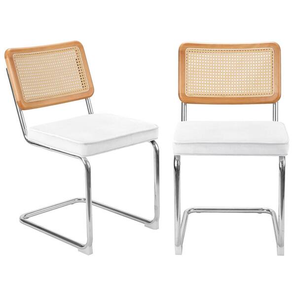 JOYSIDE Outdoor Upholstered Ratten Dining Side Chairs with Cane