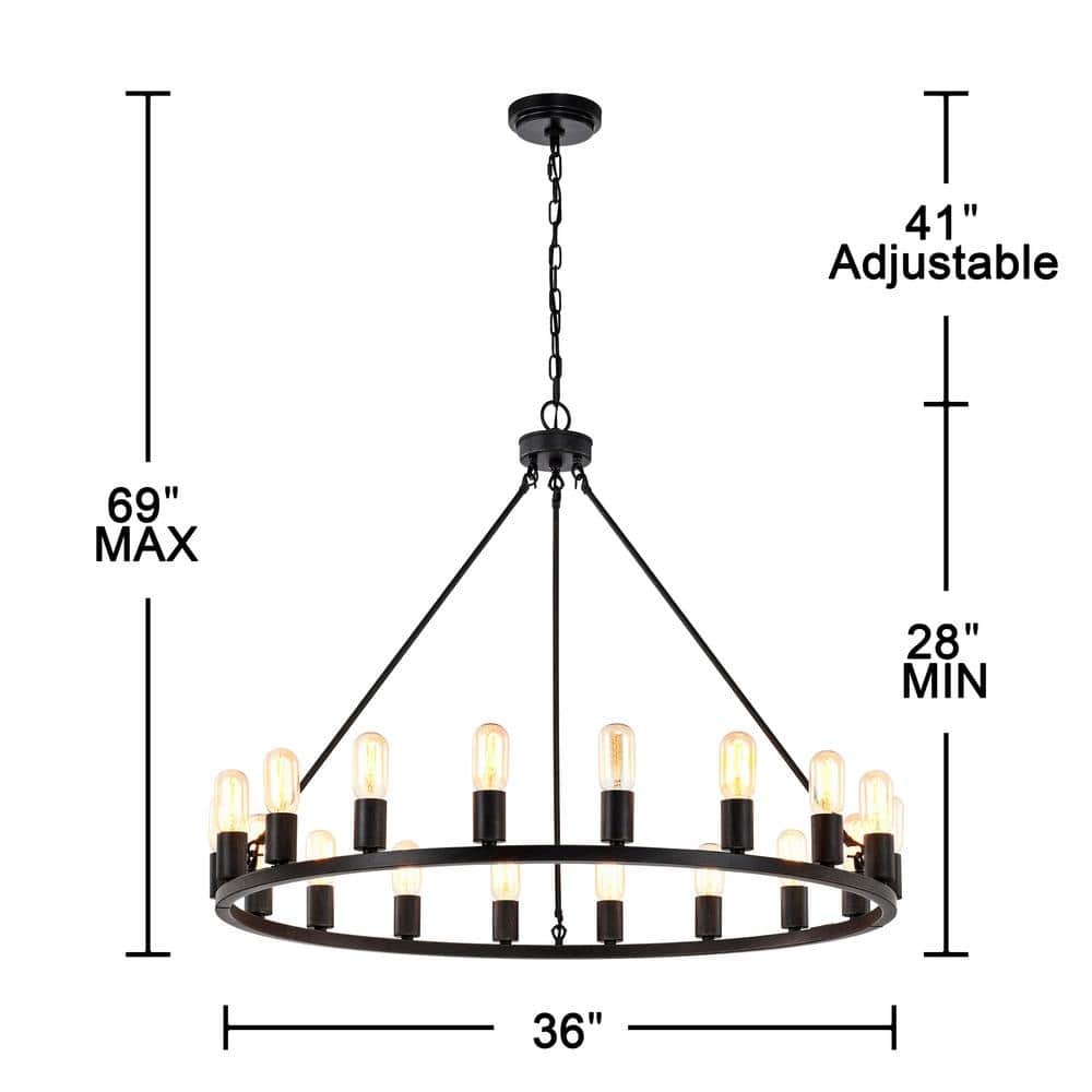 Antique Black Iron Wagon Wheel Chandelier with 18 Lights