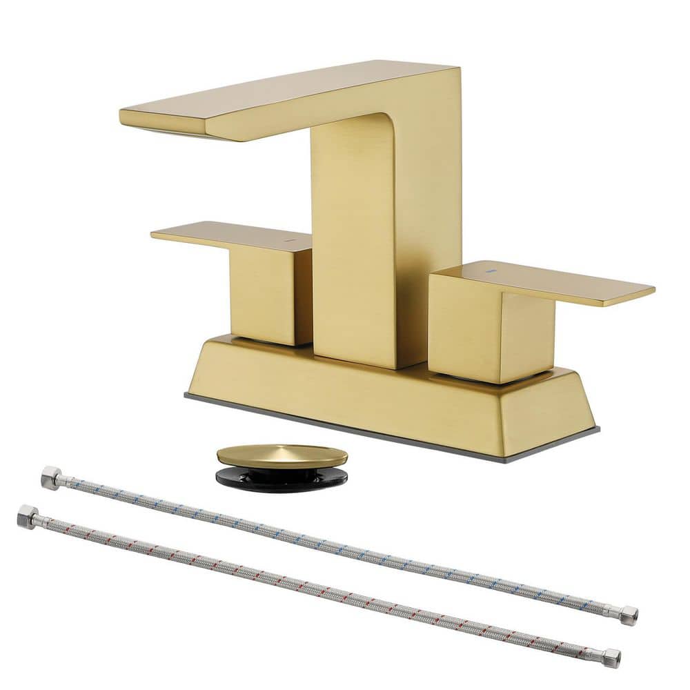 4 in. Centerset Double Handle, Square Bathroom Faucet with Drain Kit, Squar