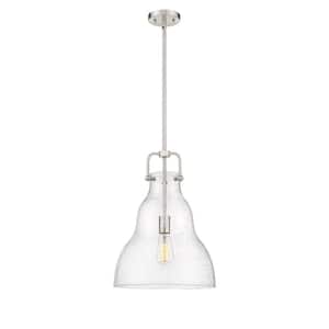 Haverhill 1-Light Brushed Satin Nickel Shaded Pendant Light with Seedy Glass Shade