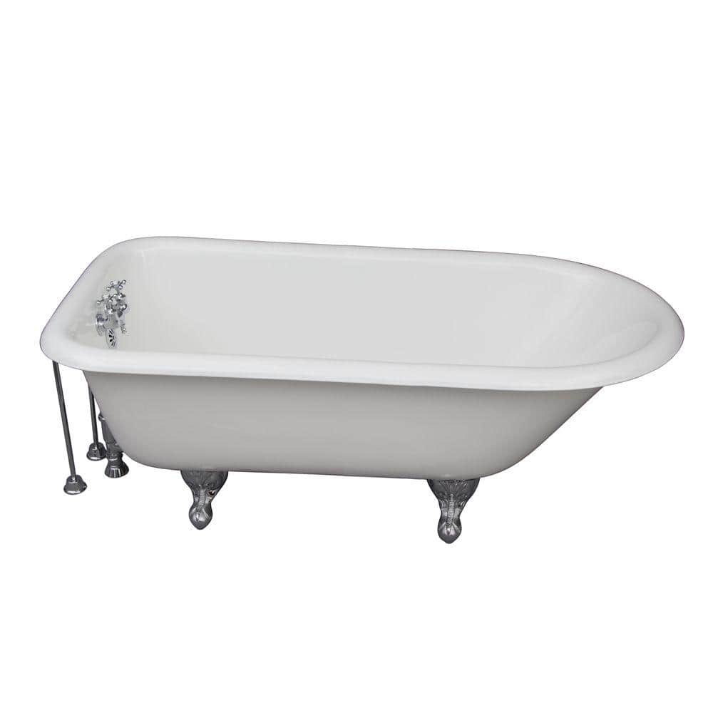 5 ft. Cast Iron Ball and Claw Feet Roll Top Tub in White with Polished Chro