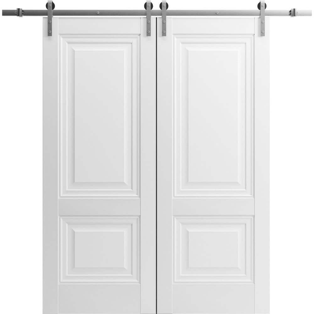Assemble Required 18 in. x 80 in. 2-Panel Frosted Glass White Solid Wood Sliding Barn Door with Hardware Kit price history on PriceWatchPro