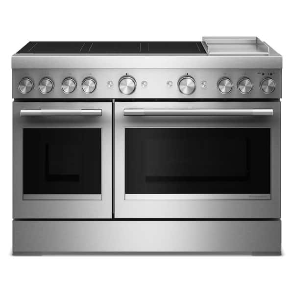 48 in. 6 Burner Elements Freestanding Double Oven Induction Range in Stainless Steel with Griddle
