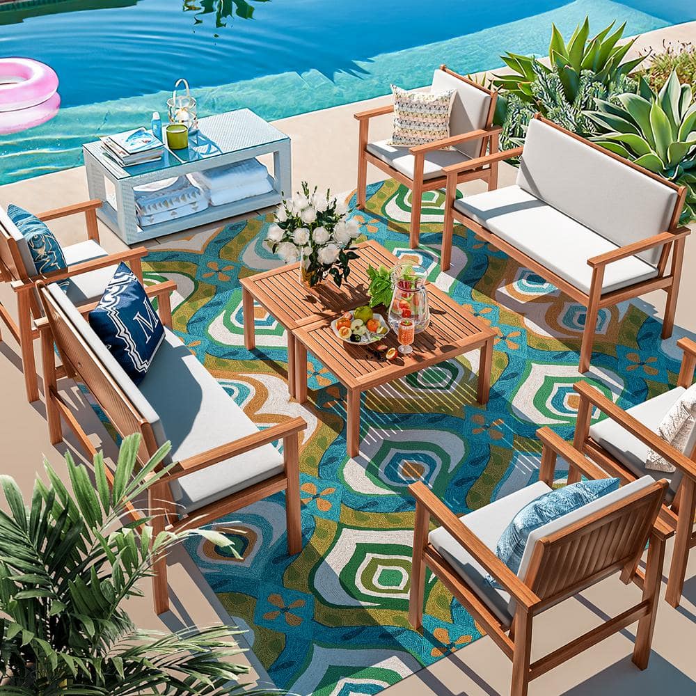 Tozey Chillrest 8-Pieces Acacia Wood Patio Conversation Set with