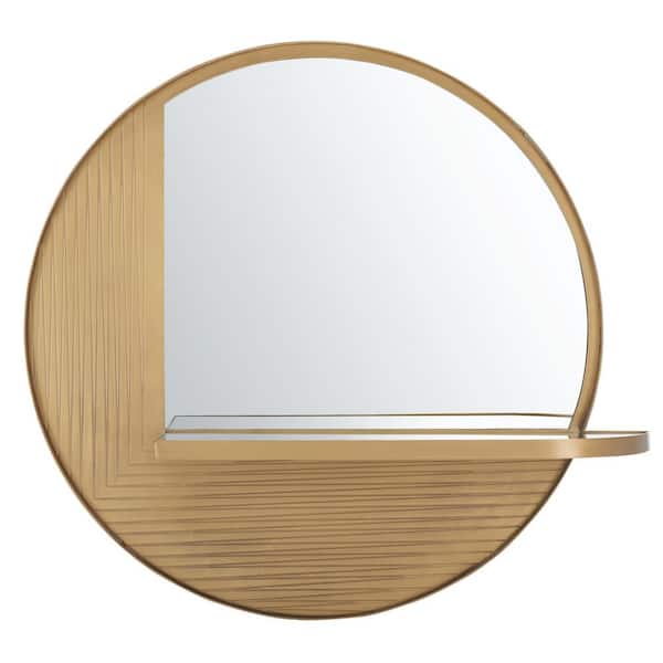 SAFAVIEH Maileen 24 in. W x 24 in. H Iron Round Modern Antique Brass Solid Frame Wall Mirror