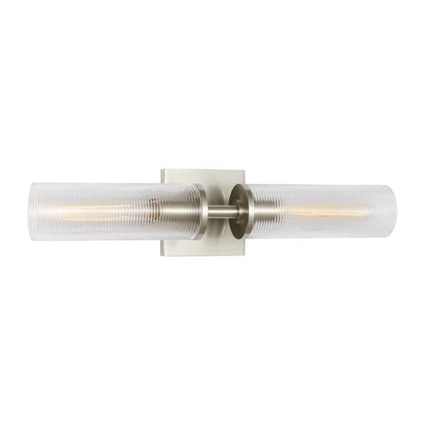 Sarita Medium 2-Light Brushed Nickel Wall Sconce with Clear Ribbed Glass Shades