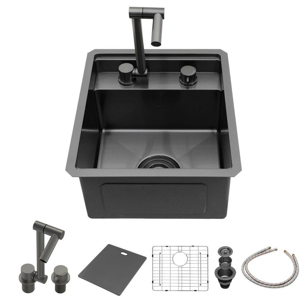 15 in. x 17 in. Gunmetal Black Undermount Single Bowl 16-Gauge Stainless Steel Workstation Kitchen Sink with Faucet price history on PriceWatchPro