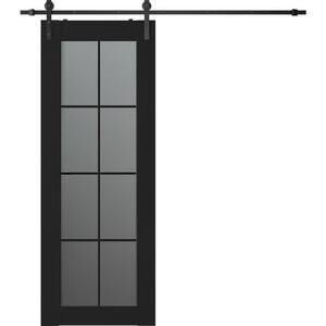 Vona 8-Lite 30 in. x 84 in. 8-Lite Frosted Glass Black Matte Wood Composite Sliding Barn Door with Hardware Kit