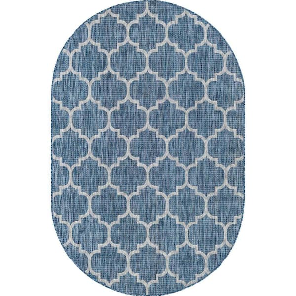Unique Loom Outdoor Trellis Navy Blue 5 ft. 1 in. x 8 ft. Area Rug