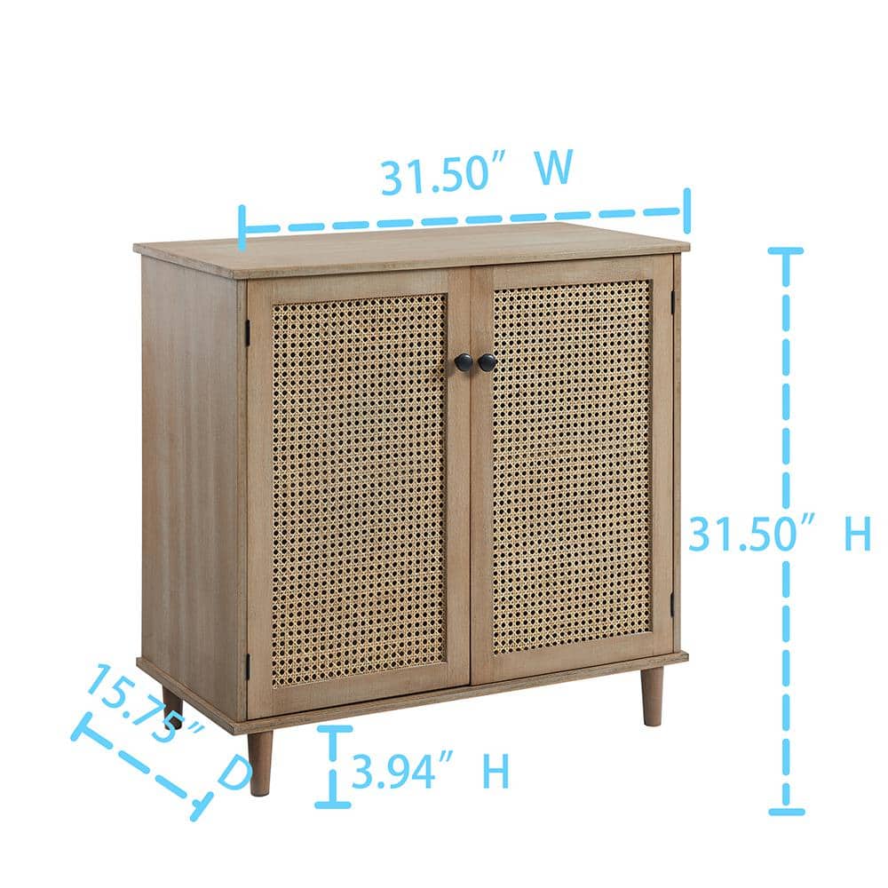 Natural Brown Bamboo Freestanding Office Cabinet with Rattan Doors