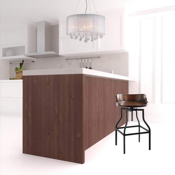 25.75 in. Chestnut Backless Metal Bar Chair with Wood Seat