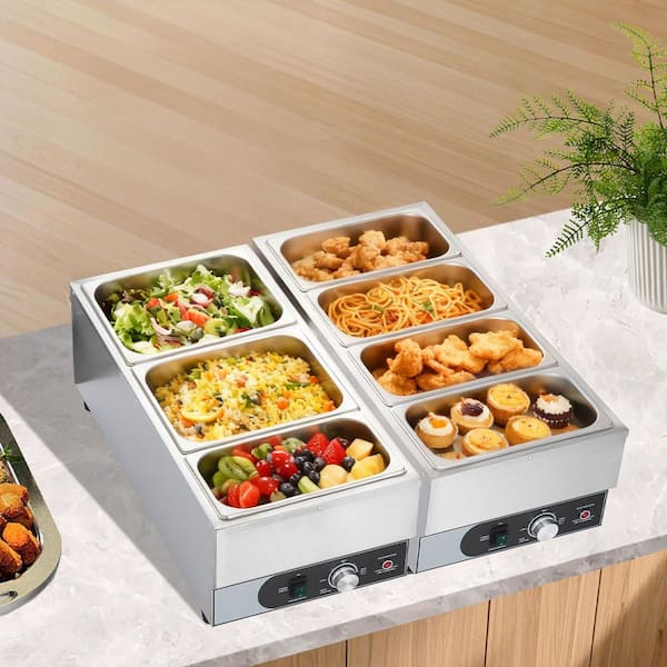 Commercial Food Warmer, 1500W Electric Stainless Steel Steam Food Warmer, Fast Heating Countertop Buffet Bain Marie