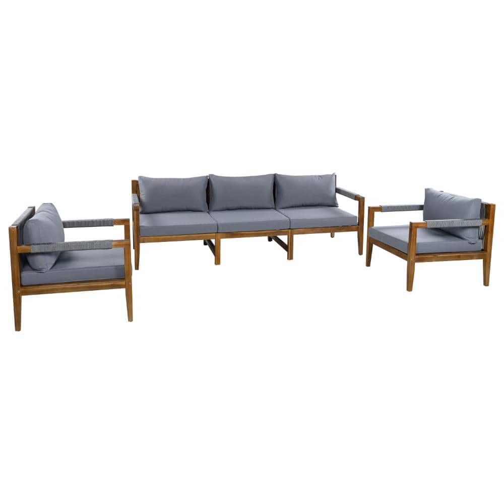 3-Piece Outdoor Sectional Sofa Set with Gray Cushion, Solid Acacia Wood Frame price history on PriceWatchPro