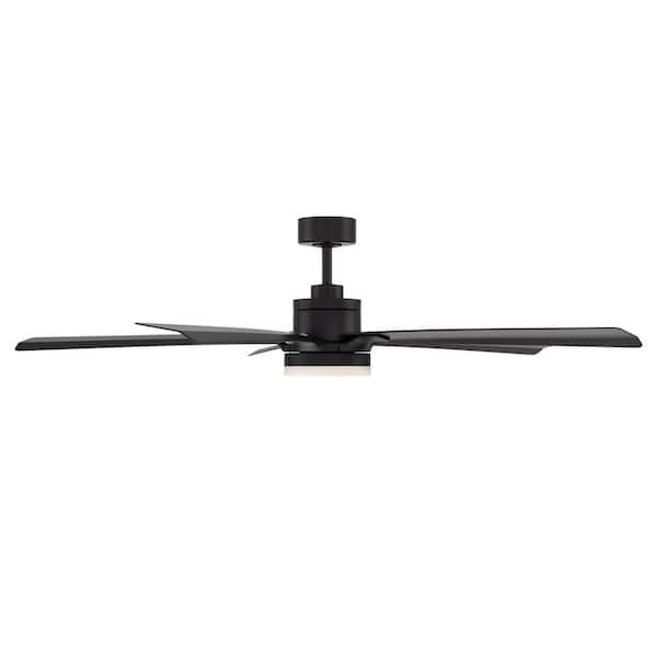 Radiant 64 in. Smart Indoor/Outdoor Matte Black Standard Ceiling Fan Selectable 5CCT Integrated LED Natural Alabaster