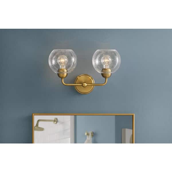 Home Decorators Collection Jill 16 in. 2-Light Gold Vanity Light with Seeded Glass Shade