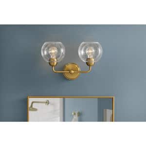 Jill 16 in. 2-Light Gold Vanity Light with Seeded Glass Shade