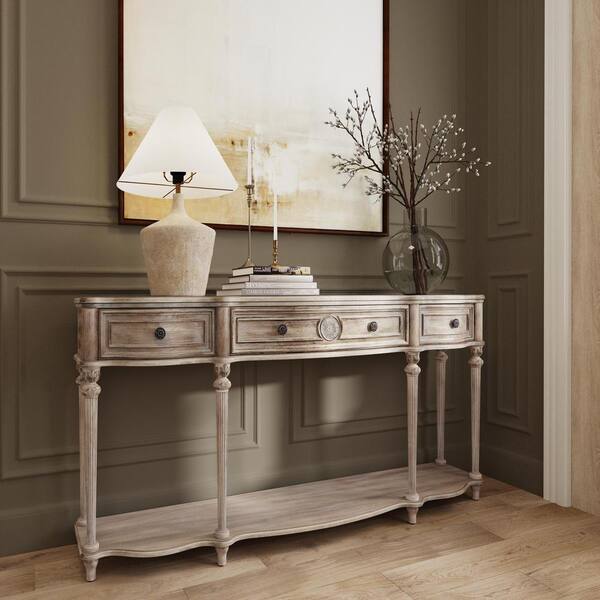 Butler Specialty Company Peyton 72 in. W Gray Rectangular Wood 3-Drawer and Lower Shelve Console Table