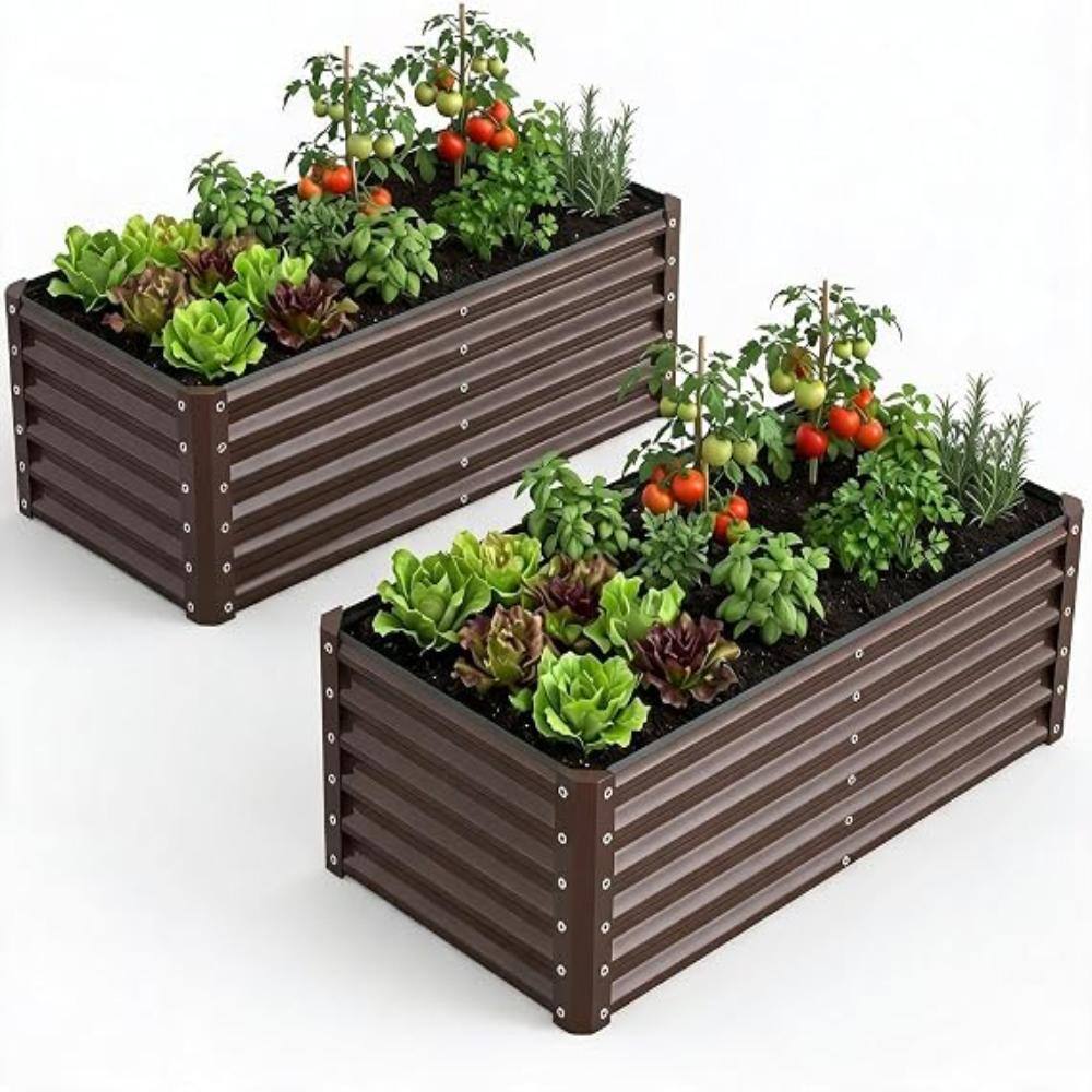 2PCS 4x2x1.5FT Galvanized Metal Raised Garden Bed Kit, Rust-Resistant Planter Box with Safe Edge, Easy Assembly, Brown price history