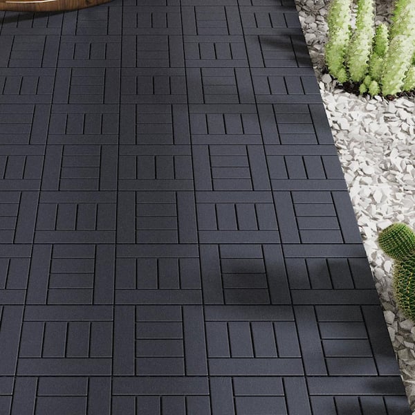 Tunearary 12 in. x 12 in. Dark Gray Outdoor Modular Interlocking Deck Tile Floor Tile, DIY, 44-Pieces