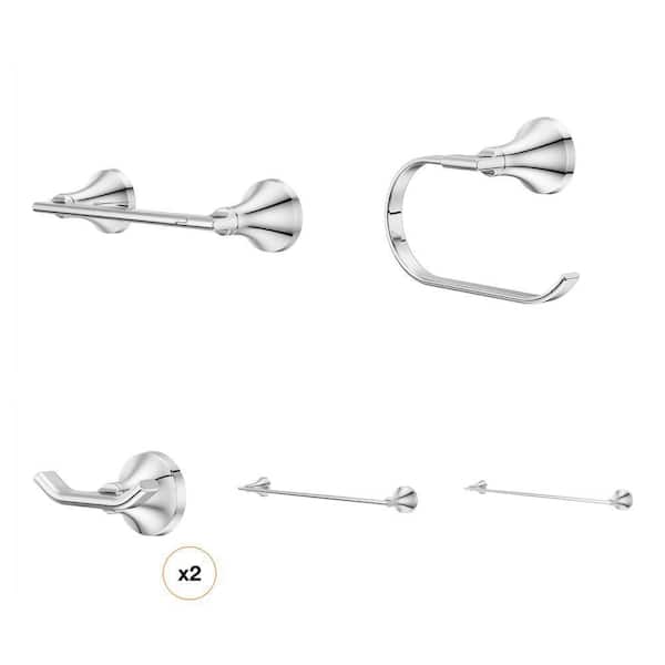 Vedra Polished Chrome Bath Set: Toilet Paper Holder, Towel Ring, Robe Hook, 24 in. and 18 in. Towel Bars (5-Piece)