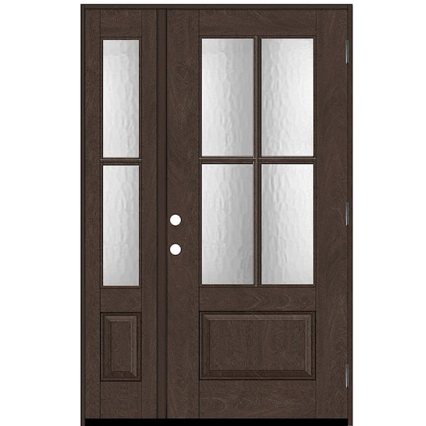 Steves & Sons Regency 51 in. x 80 in. 3/4 Lite 4SDL Oasis Deco Glass LHOS Prefinish Hickory Fiberglass Prehung Front Door 1 12 in. SL