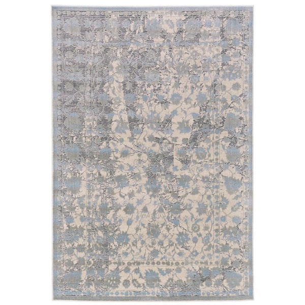 10 x 13 Ivory, Taupe, Blue Abstract Area Rug