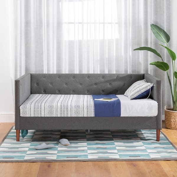 Shalini Dark Grey Upholstered Twin Daybed with USB Ports