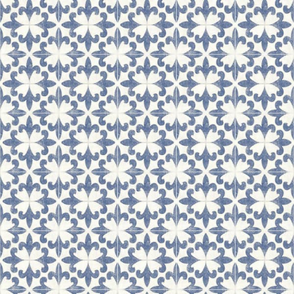Chesapeake Remy Blue Fleur Tile Matte Pre-pasted Paper Wallpaper
