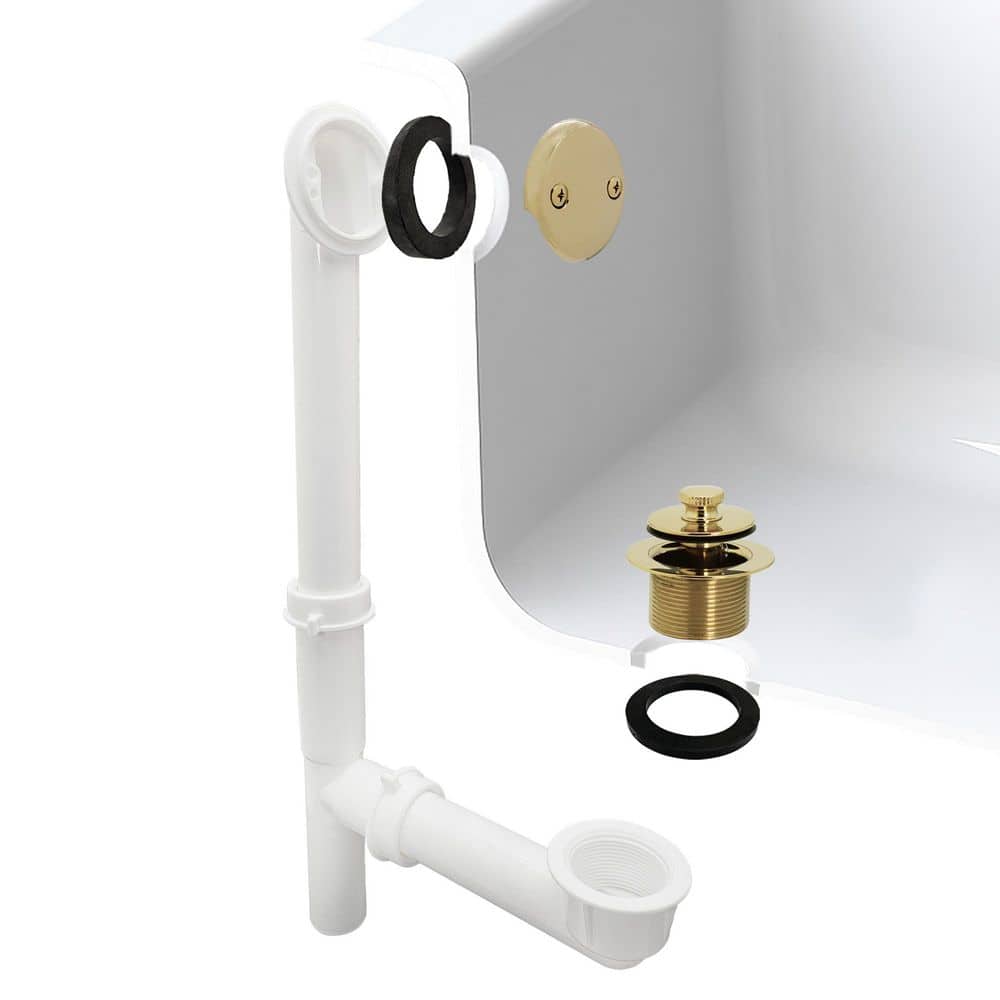 Westbrass D49721-03 1-1/2" Bath Waste & Overflow Assembly With Pull Drain Stopper And One Hole Faceplate Top Elbow Sch 40 Pvc Polished Brass