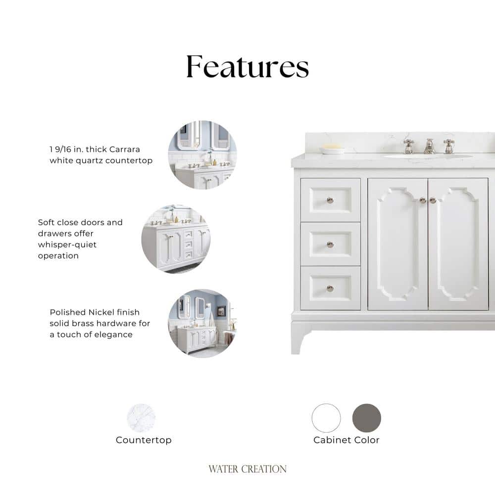 White 48'' Single Bathroom Vanity with Quartz Top