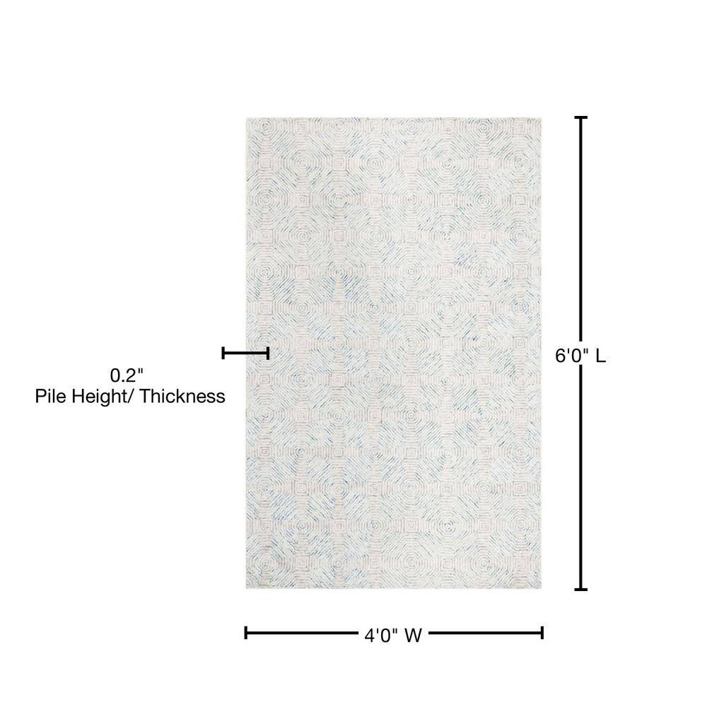 Handmade Light Blue Abstract Wool and Synthetic 4' x 6' Rug