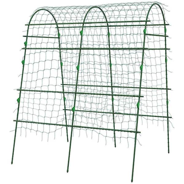 81 in. Metal Arch Garden Trellis for Climbing Plants-A-Frame with Net, Green Outdoor Decor, Saves Garden Space​