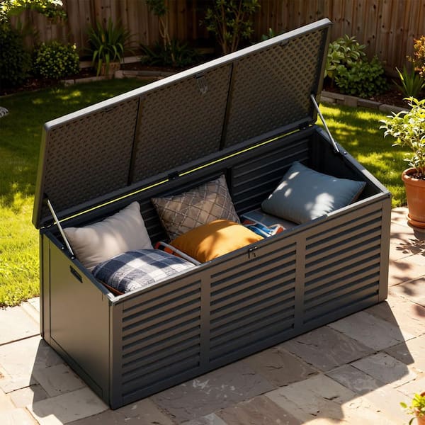 BTMWAY 130 Gal. Black Upgraded Resin Deck Box, Outdoor Storage Box