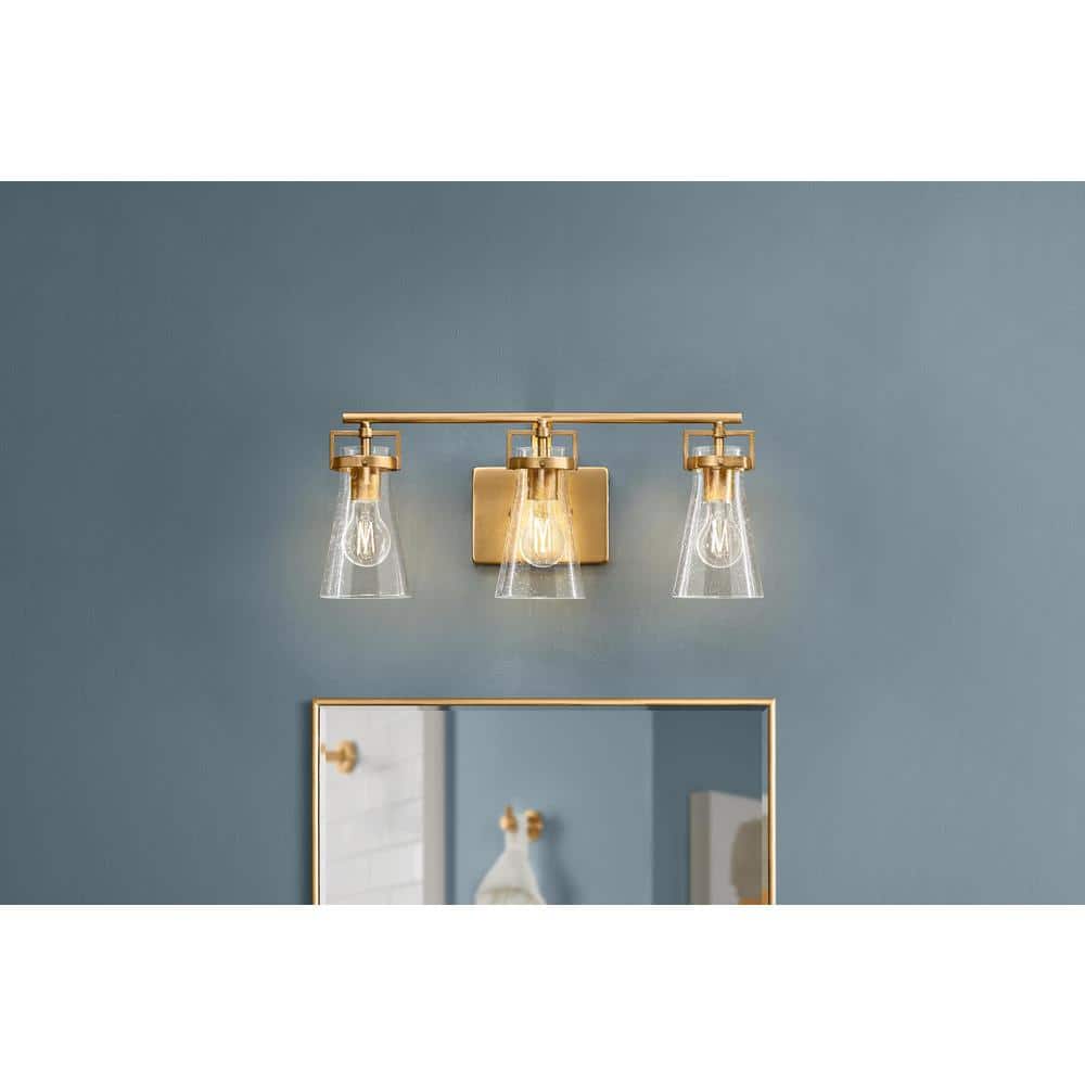 Clermont 22 in. 3-Light Satin Brass Bathroom Vanity Light with Seeded Glass Shades price history on PriceWatchPro
