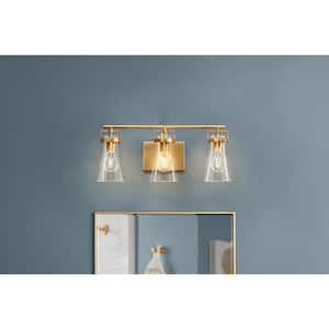Clermont 22 in. 3-Light Satin Brass Bathroom Vanity Light with Seeded Glass Shades