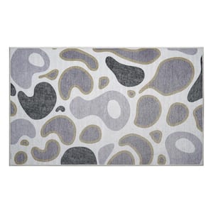 Kyoa Grey Olive 3 ft. x 5 ft. Abstract Washable Area Rug