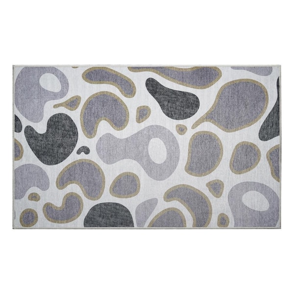 My Magic Carpet Kyoa Grey Olive 3 ft. x 5 ft. Abstract Washable Area Rug