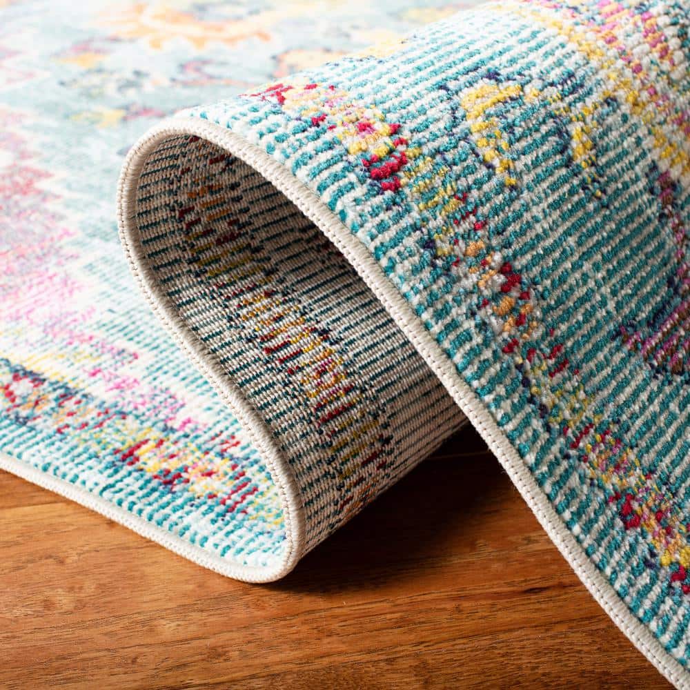 Teal and Orange Medallion Synthetic Runner Rug
