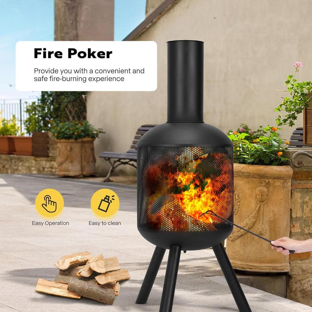 Black Cold-Rolled Steel 46-Inch Outdoor Chiminea