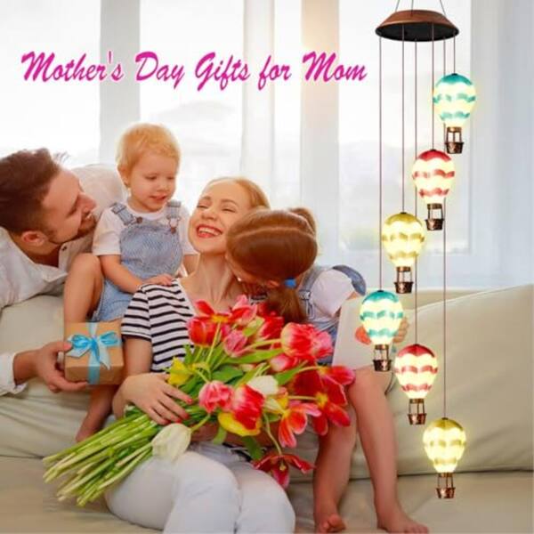 4.9 in x 28.3 in Solar Wind Chime Hot Air Balloon LED Outdoor